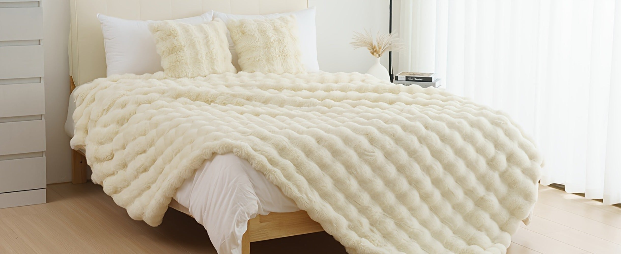 Faux Rabbit Fur Throw Blanket ¨C Ultra-Soft Plush Fleece for Bed, Couch, Sofa & Travel, All Season, 11 Colors, Throw to King Size