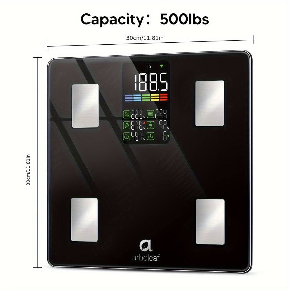 Smart Body Scale 14-in-1 ¨C Body Fat Scale with BMI, Muscle Mass & 14 Health Metrics, Wireless Bluetooth App Sync, Auto Recognition, 500 lb Capacity, HD LED Display for Home & Gym Use