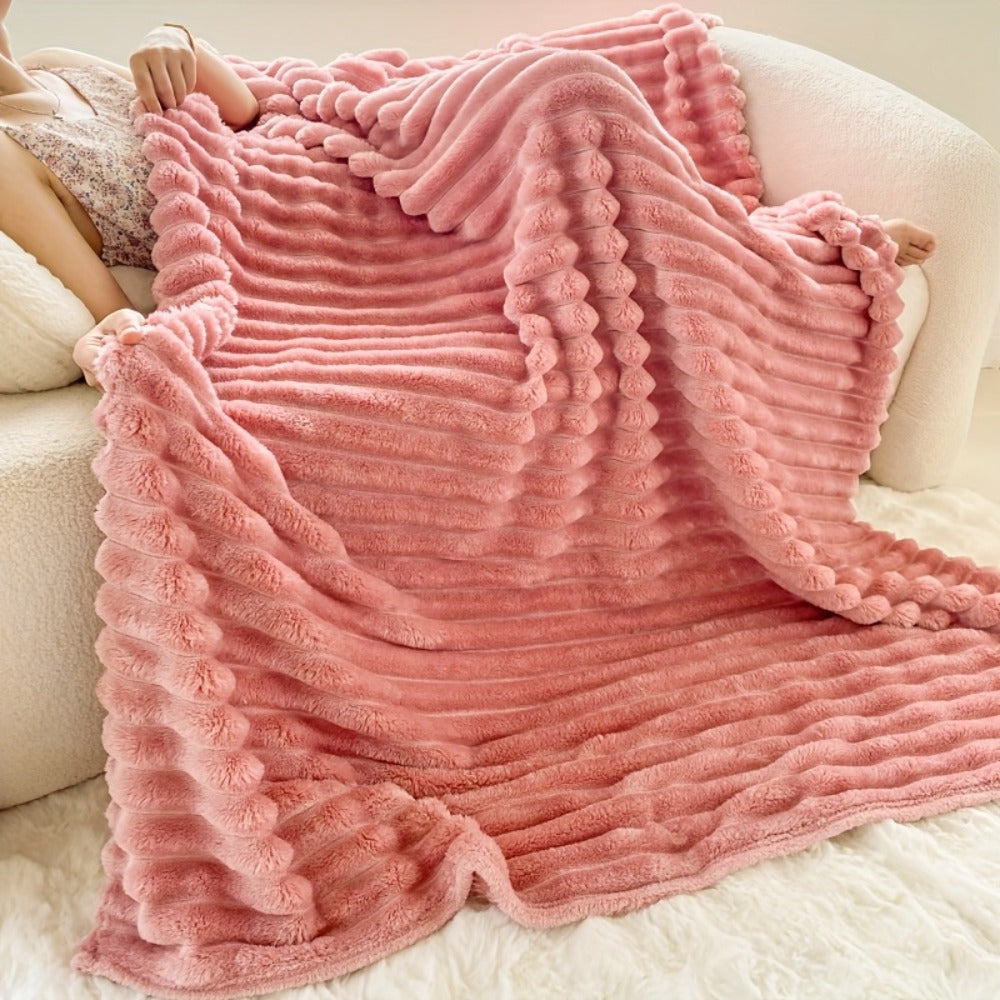 Reversible Faux Rabbit Hair Blanket ¨C Thickened Soft Thermal Throw for Bed, Nap, Office & Camping, All Season, 4 Colors, 5 Sizes