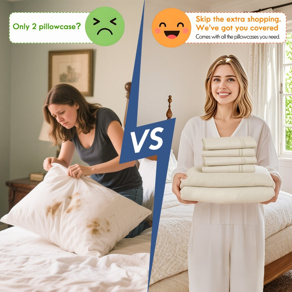 Bed Sheet Set Deep Pocket Soft Microfiber - Fitted Sheet Flat Sheet & Pillowcases Twin Full Queen King - Cooling Breathable Fade Resistant Sheets for Daily Use Dorms Guest Rooms