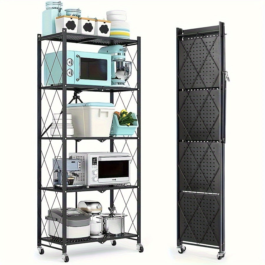 Rolling Storage Shelf with Wheels 3 4 5 Tier Foldable Office File Rack Mobile Floor Standing Organizer for Home Office Black White