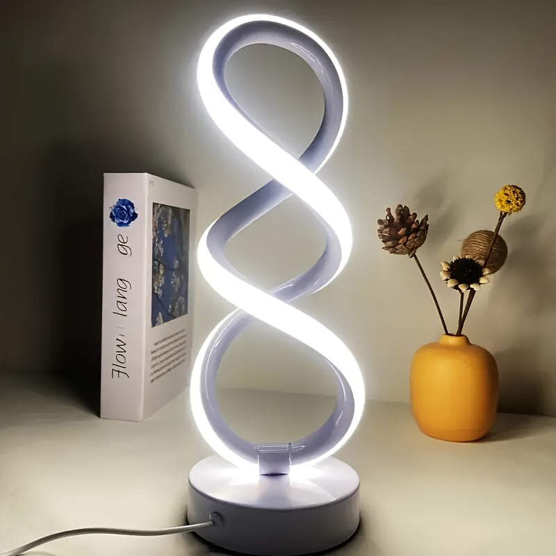 Spiral LED Table Lamp, Dimmable Push Button Control Desk Light for Bedroom Living Room Office, Modern Metal Base Indoor Accent Lamp, Unique Spiral Design Home Decor Gift for Christmas Birthday Valentine
