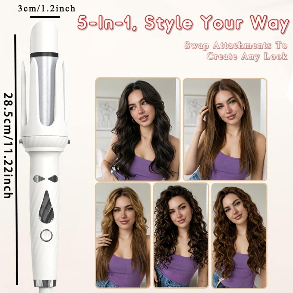 5-in-1 Hair Styler Set with Interchangeable Curling Wand & Straightening Brush - Multi Barrel Curling Iron Kit for Waves, Curls & Volume, Works on All Hair Types, Salon Results at Home, 3 Colors