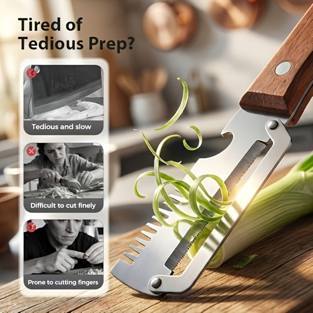 Stainless Steel Vegetable Peeler Set 2pcs ¨C Multi-functional Kitchen Peeler with Scallion Cutter, Straight Blade, Wooden Handle & Bottle Opener