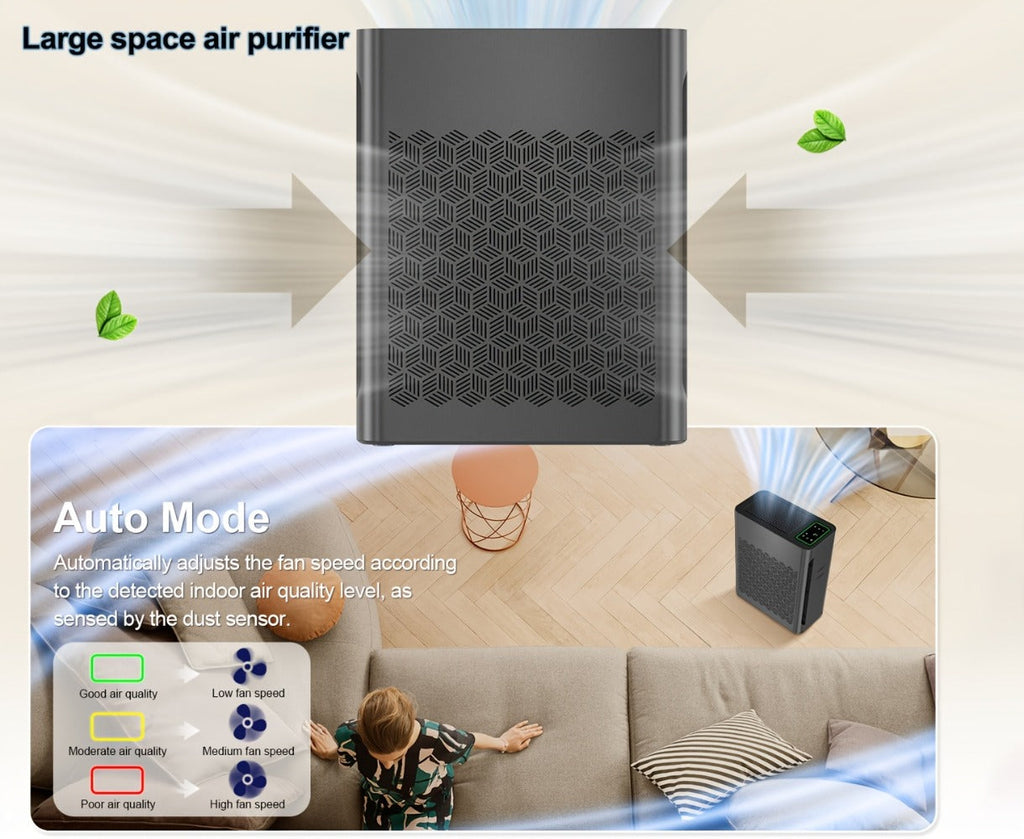 Large Area Air Purifier Covers 1095ft2 with Air Quality Display Timer for Bedroom Living Room Indoor Home Office Multiple Colors