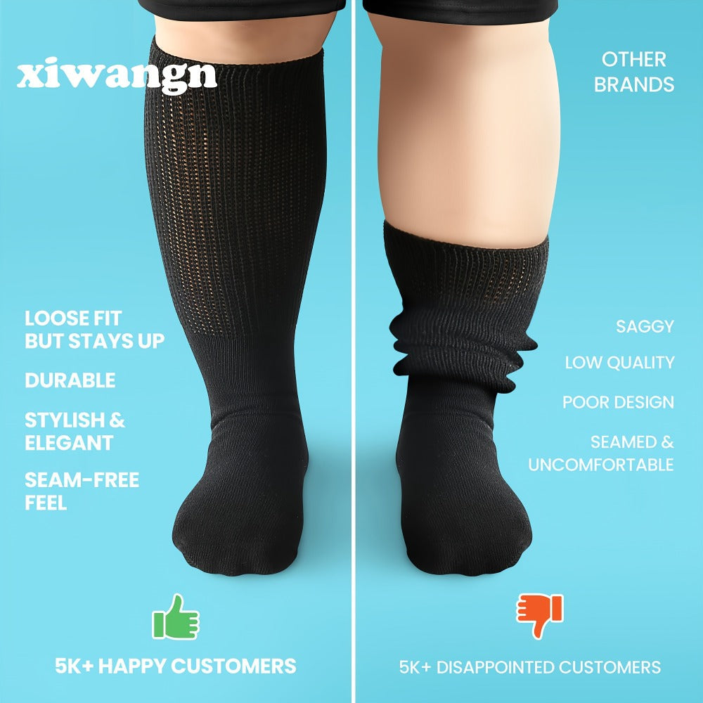 Extra Wide Socks for Swollen Feet 6 Pairs Stretch to 30 Inch Non-Binding Seamless Loose Fit Neuropathy Bariatric Edema Socks for Men Women Plus Size Seniors Multi Color