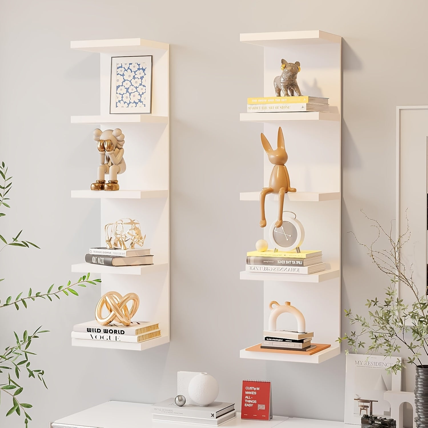 5-Tier Floating Wall Shelf Wall-Mounted Storage Rack 31.5¡± - Space Saving Display Shelves for Bedroom Living Room Oak Finish Easy Install Thickened Suspended Wall Organizer