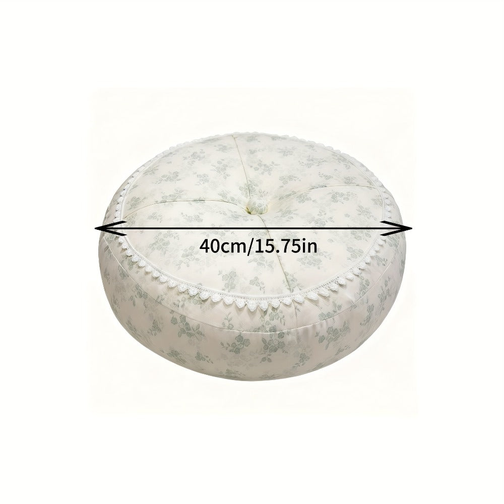 Round Floor Cushion Floral Tatami Seat Cushion for Living Room Bedroom Window, Boho Meditation Pillow for Reading & Yoga, Rustic Style Decorative Floor Pillow, Available in Green, Pink, Tangerine