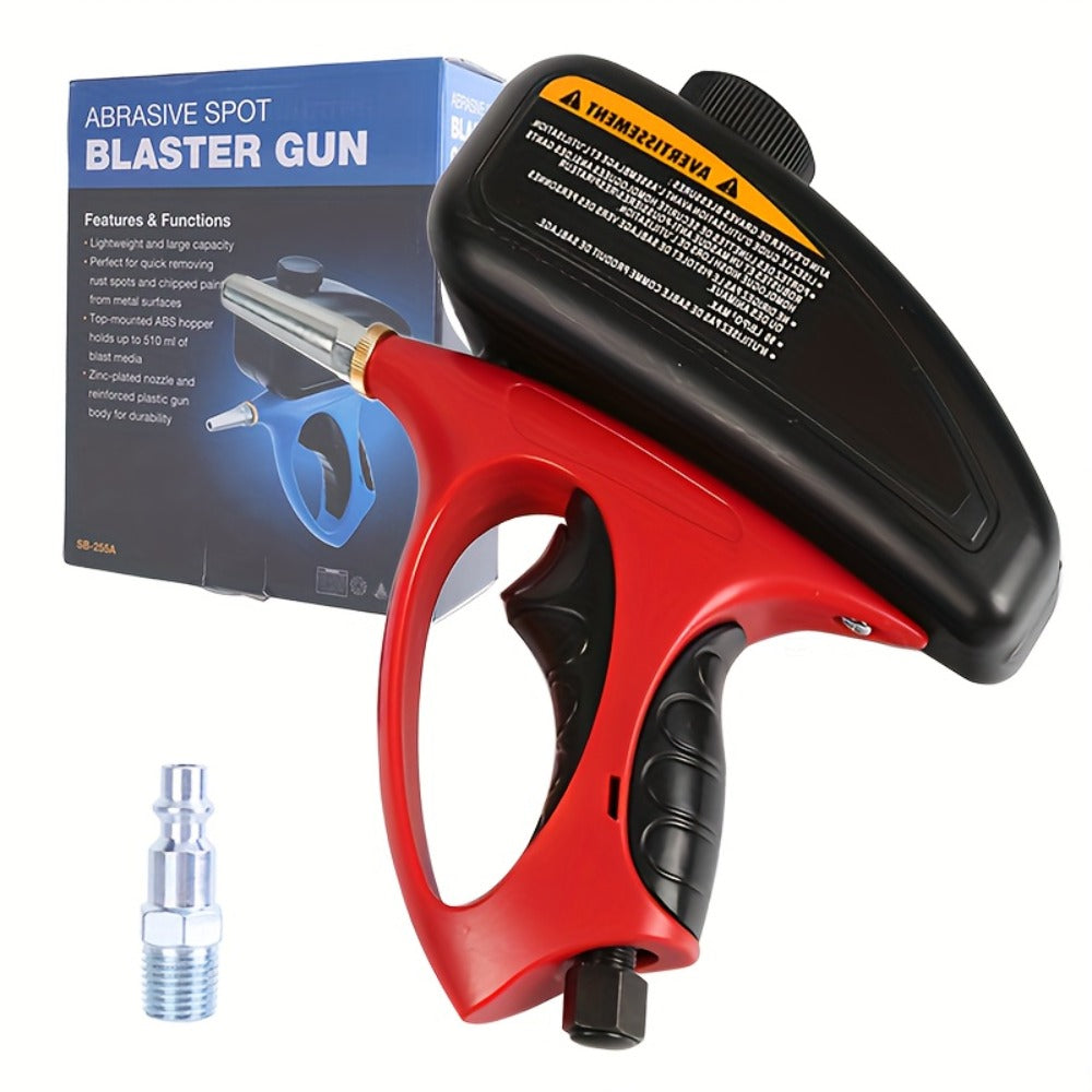 Sandblaster Gun for Air Compressor Pneumatic Abrasive Blasting ¨C 90 PSI Max, 500ml Tank, Small Nozzle, for Metal Rust Removal, Glass Etching, Polishing & Auto Repair ¨C Blue, Red & Yellow