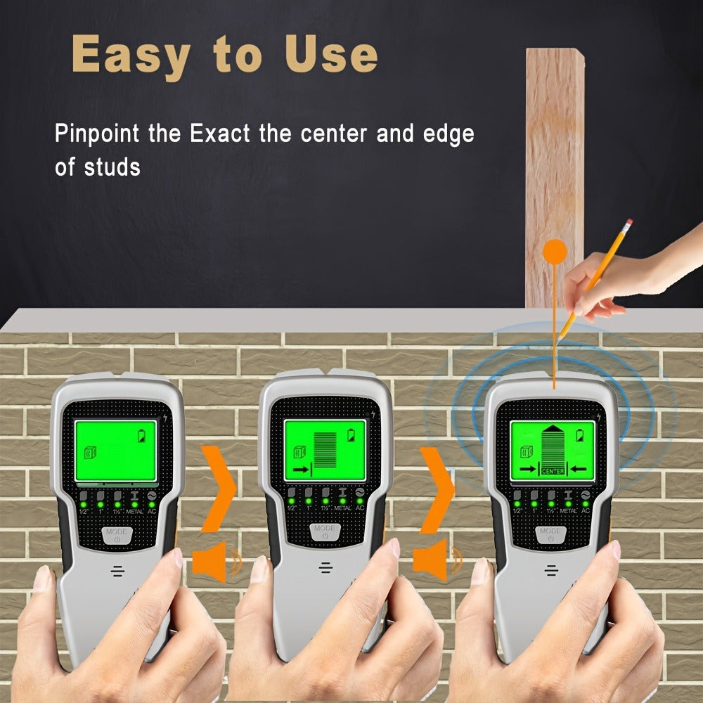 Stud Finder Wall Scanner 5-in-1 Electronic C75 | LCD Display Audio Alarm Detects Wood Studs AC Live Wire Metal Pipes Joists | Accurate Wall Detector for Drywall Home Renovation DIY Hanging TV Shelf