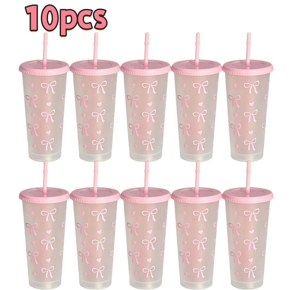 Reusable Party Cups 24 oz with Lids Straws and Dust Covers - BPA Free PP Plastic Tumblers Bulk Set 10 or 20 Pack for Parties Camping Office Gifts Pink Blue