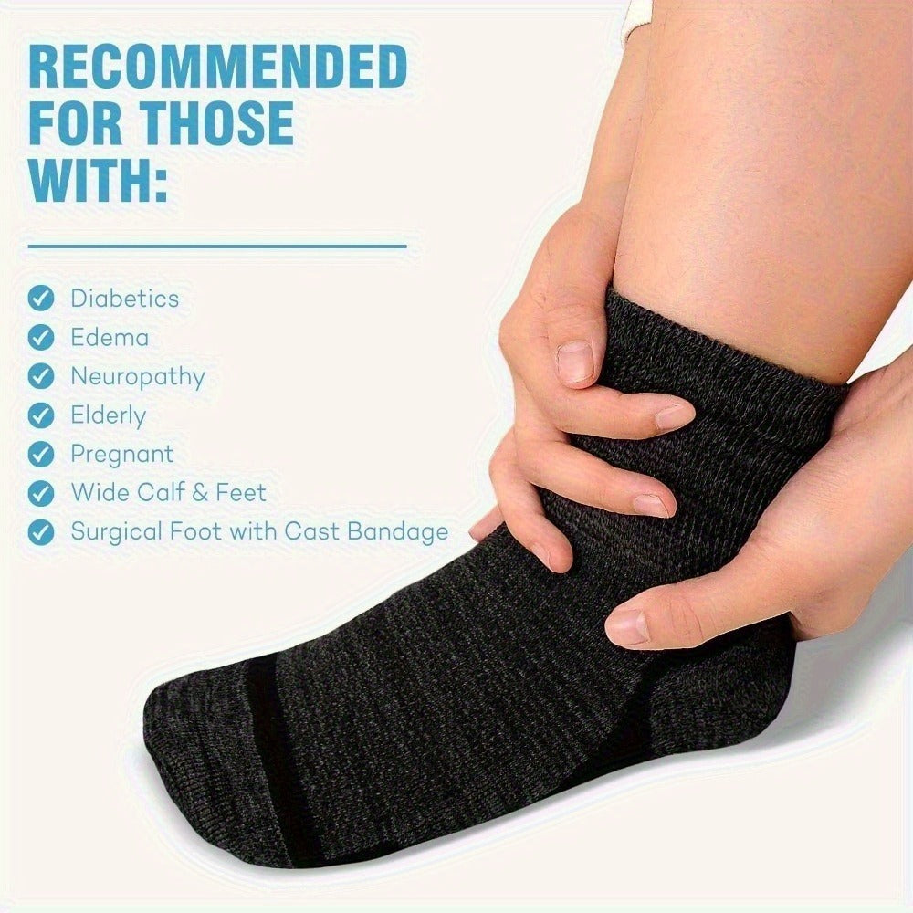 Wide Calf Socks 5 Pairs Loose Top Non-Binding Breathable Crew Socks for Men Women Plus Size Large Leg Edema Varicose Veins Comfort Fit M L Mixed Black