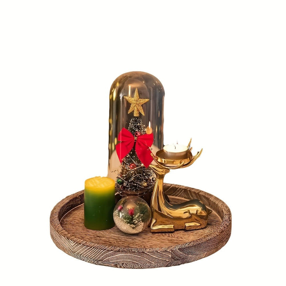 Decorative Tray for Coffee Table ¨C Round Wave-Shaped Centerpiece Tray for Living Room, Dining Room, Kitchen Counter, Bathroom ¨C Rustic Vintage Distressed Finish, Multipurpose Home Decor Tray