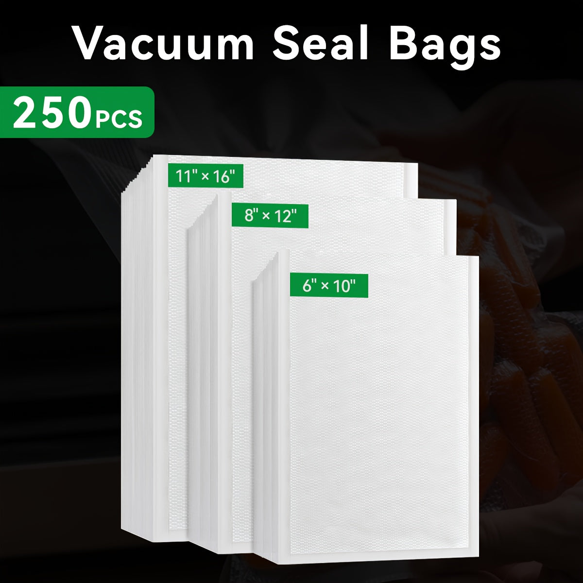 Vacuum Sealer Bags 250pcs - BPA-Free Food Storage Bags in 3 Sizes (6¡±x10¡±, 8¡±x12¡±, 11¡±x16¡±), Compatible with All Vacuum Sealing Machines for Meal Prep, Food Preservation & Sous Vide Cooking