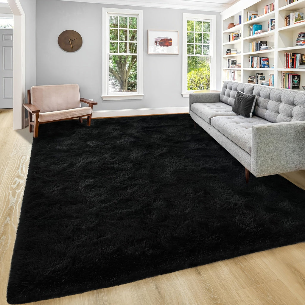 Shaggy Plush Area Rug - Soft Fluffy Carpet for Living Room, Bedroom & Sofa | Non-Slip Machine Washable Tie-Dye & Solid Color Long Pile Rug | Luxury Home Decor Floor Mat in Multiple Sizes & Colors