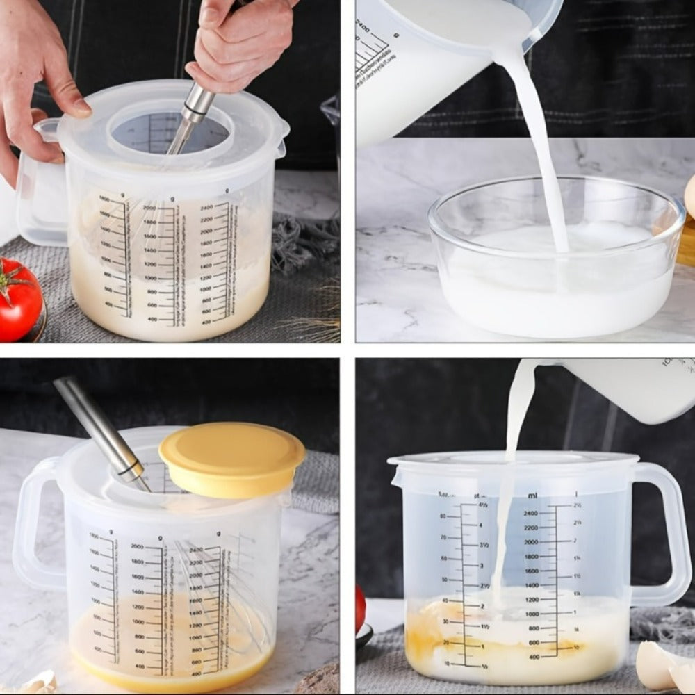 Mixing Bowl with Lid 2.5L Large Capacity Salad Bowl with Measuring Cup and Scale Splash Proof Durable Plastic Kitchen Bowl for Baking Salad Making Food Storage 84oz