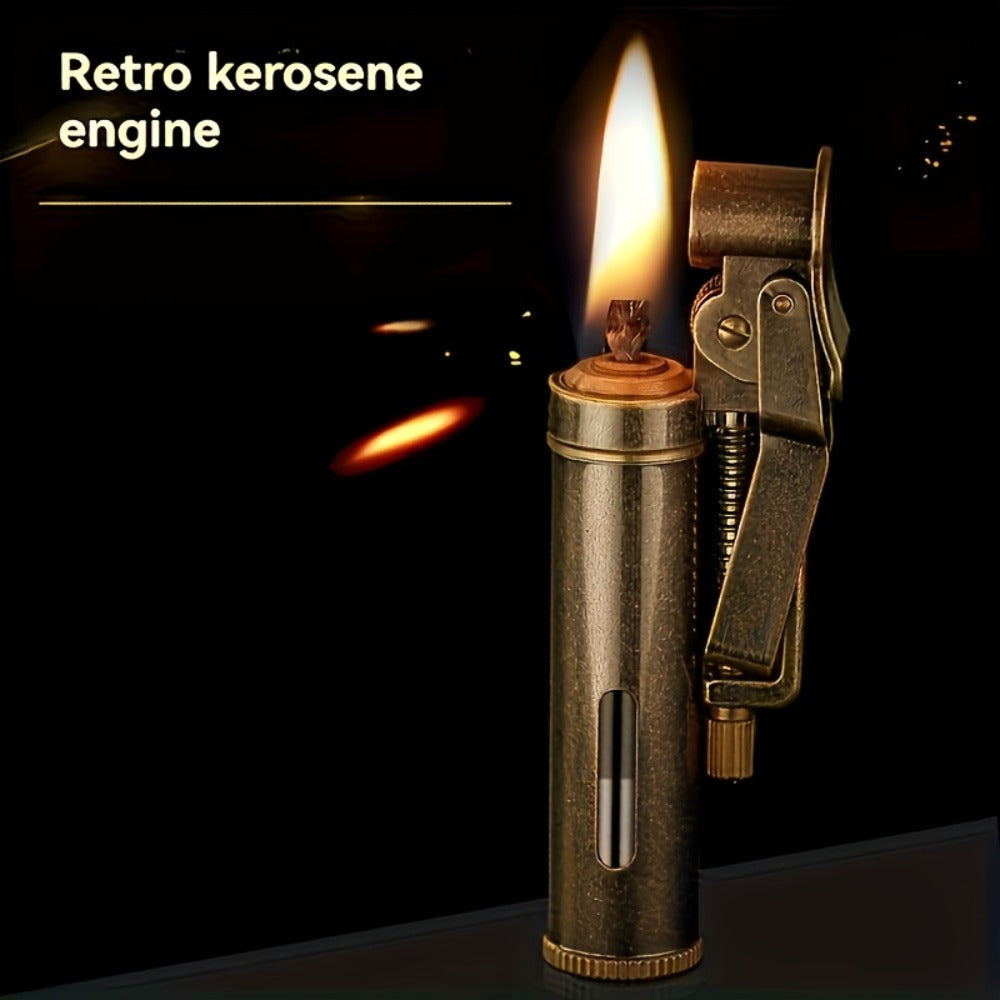 Retro Copper Kerosene Lighter ¨C Pure Copper Vintage Flip Top One-Click Ignition Lighter, Nostalgic Personality Design, Windproof Refillable Kerosene Lighter, Unique Gift for Men Friends (Kerosene Not Included)