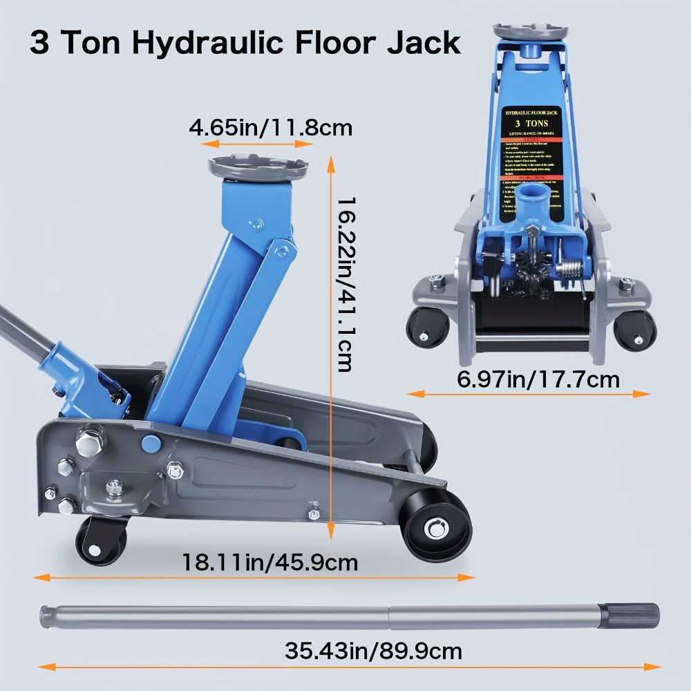 3 Ton Floor Jack with Wheels Rapid Pump Low Profile Car Jack 5.31¡±-18.11¡± Lift Range 460mm Max Height ¨C Heavy Duty Hydraulic Floor Jack for SUV Truck Sedan, Blue & Red Available