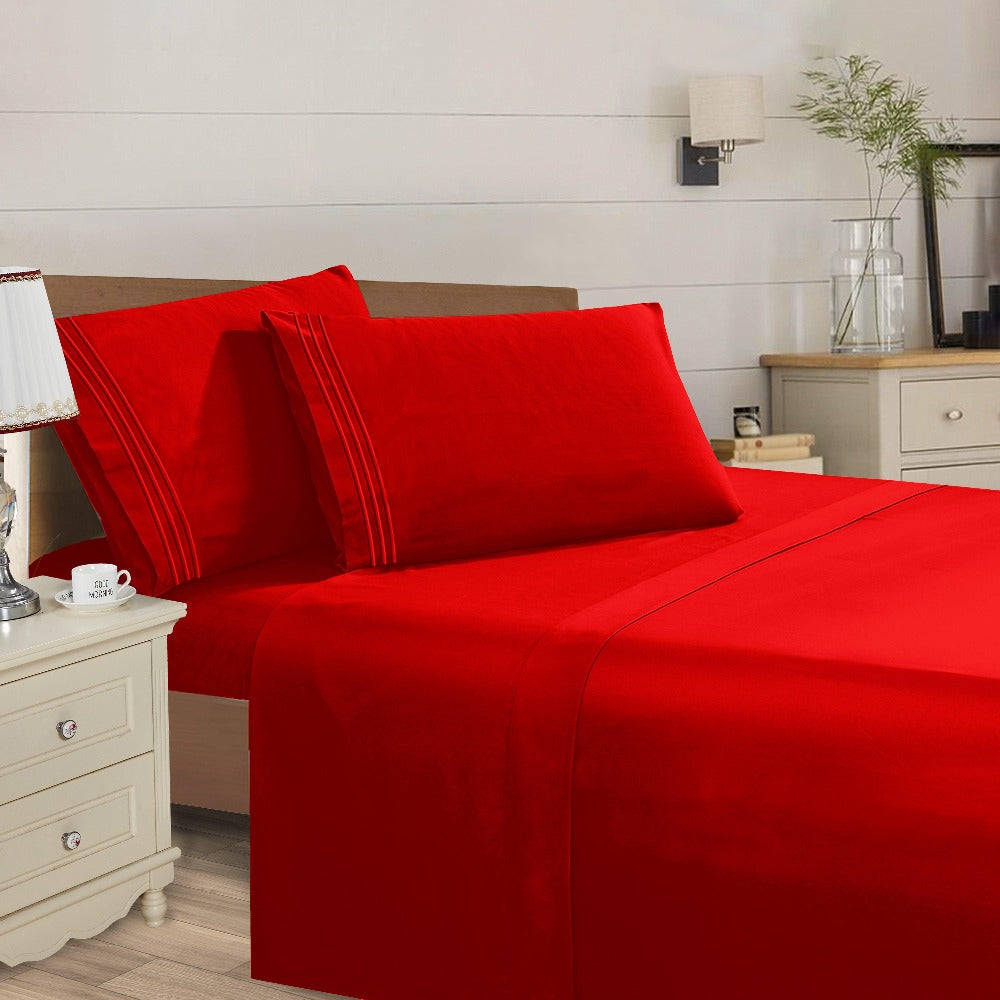 Microfiber Bed Sheet Set 4-Piece Deep Pocket Cooling Sheets Twin Full Queen King Cal King Split King ¨C Soft Wrinkle Fade Resistant Hotel Quality Bedding