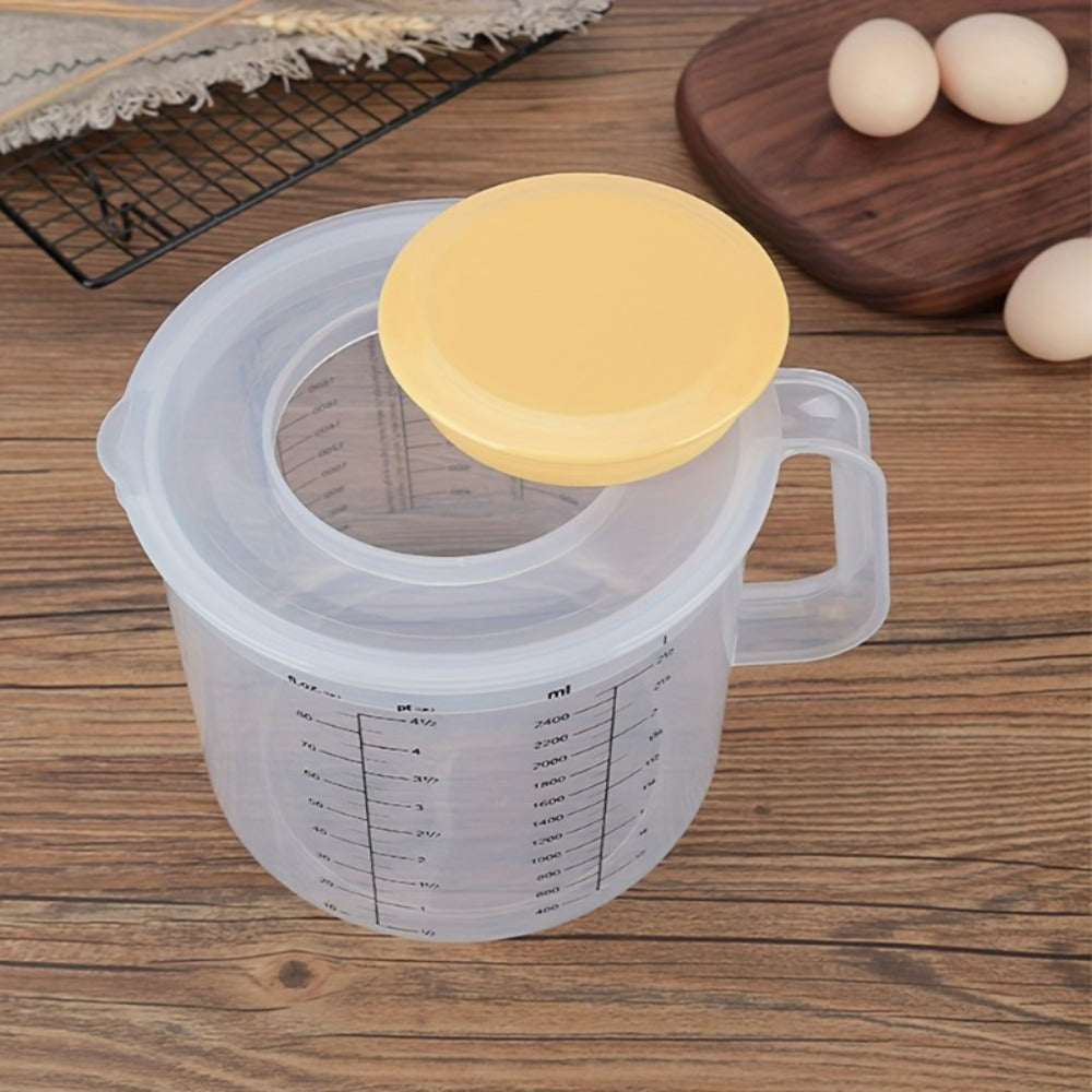 Mixing Bowl with Lid 2.5L Large Capacity Salad Bowl with Measuring Cup and Scale Splash Proof Durable Plastic Kitchen Bowl for Baking Salad Making Food Storage 84oz