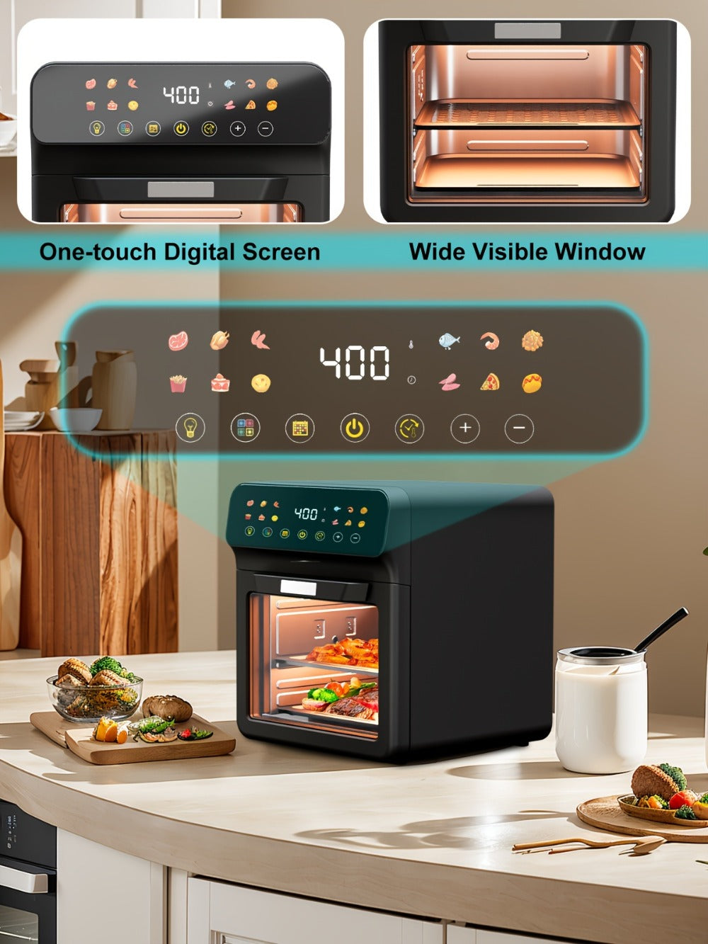 Air Fryer Convection Oven 12QT ¨C 12-in-1 Multi-Function, Touchscreen, Visible Window, Oil-Free Non-Stick Basket, One-Touch Operation, Baking, Roasting, Dehydrating & Fast Cooking