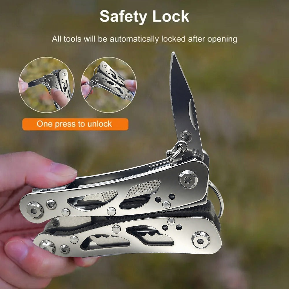 Multitool Pliers Folding Pocket, Carbon Steel Multi-Function Pliers with Wire Cutter Screwdriver & Anti-Slip Handle, Compact Multipurpose Tool for Camping, Fishing, Outdoor Survival & Home Repair