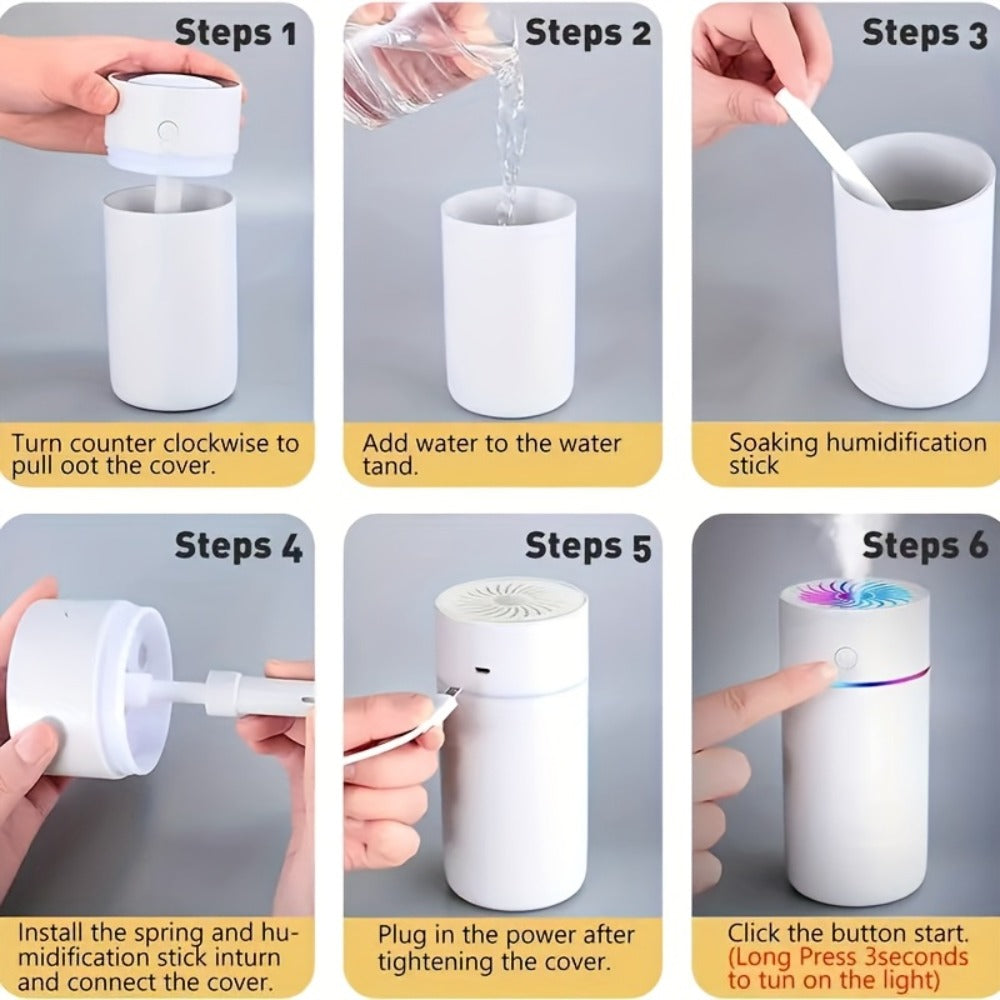 USB Cool Mist Humidifier with Color-Changing Night Light, Portable Desktop Car Aromatherapy Humidifier Nano Fine Mist Facial Steamer, Filter-Free Continuous Intermittent Atomization for Bedroom Office Travel