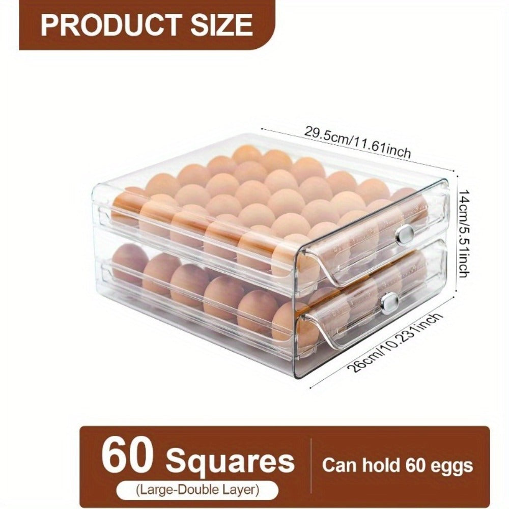 Egg Storage Box for Refrigerator 40 Eggs - Transparent Double-Layer Drawer Style Egg Container, Fresh-Keeping Stackable Egg Holder for Fridge, Kitchen Egg Organizer with Lid
