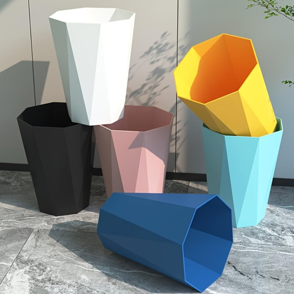 Trash Can 2 Pack Nordic Octagonal Wastebasket - Small Open Top Geometric Plastic Waste Bin with Brushed Finish for Bathroom, Bedroom, Kitchen, Home Office, Modern Scandinavian Decor Trash Bin Set