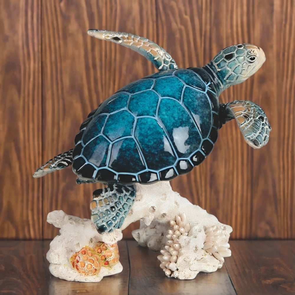 Sea Turtle Figurine Polyresin Home Decor, 4.75¡± Upward Swimming Turtle Sculpture for Living Room, Bedroom, Office & Bathroom, Unique Collectible Gift for Housewarming, Birthday & Holidays