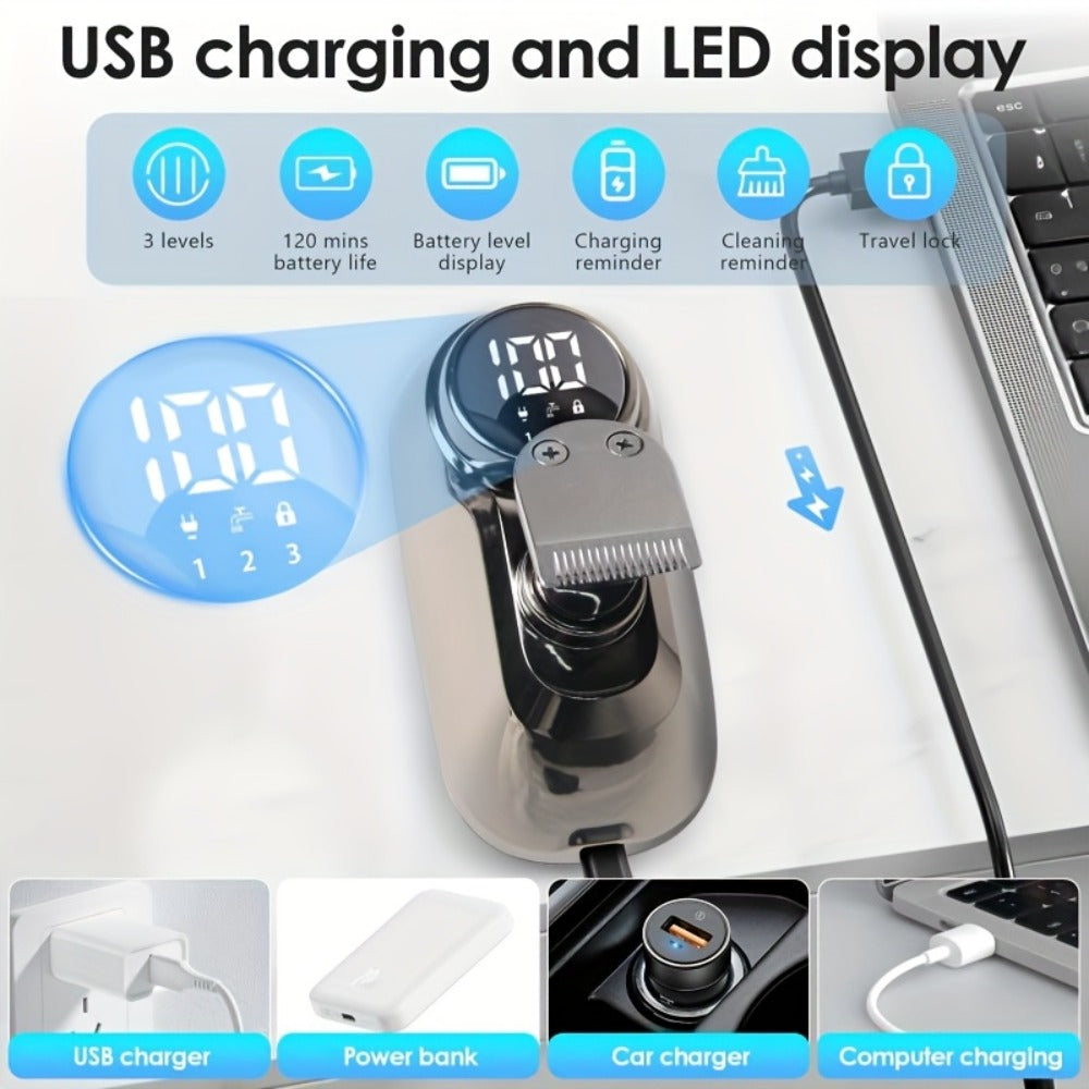 Electric Shaver 8-Blade 5-in-1 ¨C IPX7 Waterproof USB-C Rechargeable Multi-Function Grooming Kit with Nose Hair Trimmer & Facial Brush, Fully Washable, 8D Replacement Blade Available