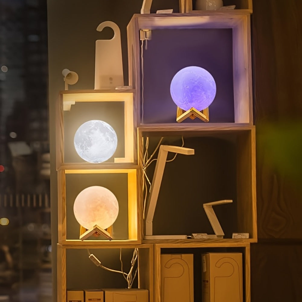 Moon Lamp 16-Color RGBW LED Night Light - 3D Printed 6.1¡± Realistic Moon with Remote Control & Wooden Stand, USB Powered Bedside Lamp for Bedroom Decor, Birthday Gift for Women, Moms & Friends