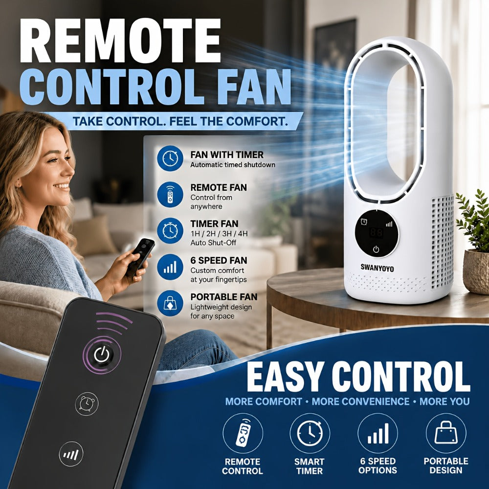 Portable Bladeless Fan USB Tower Fan, Desktop Air Conditioner Fan with Water Mist Cooling, Remote Control, Touch Screen, 7-Color LED Ambient Light and Timer, Personal Cooling Fan for Office, Travel, Camping, Home