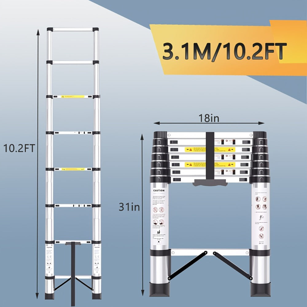 Telescoping Extension Ladder Aluminum Heavy Duty 330 LBS ¨C 6.5 / 8.5 / 10.5 / 12.5 FT Folding Telescopic Ladder, Easy Store, Multi-Purpose for Roof Repair, Painting, Gutter Cleaning & Outdoor Work