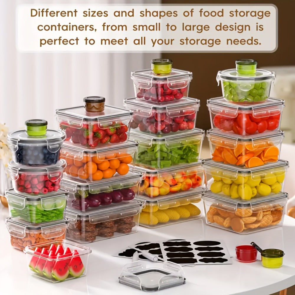 Airtight Plastic Food Storage Containers with Easy-Snap Lids 40pcs or 10pcs Set Pantry Kitchen Organization Meal Prep Containers with Labels and Markers BPA-Free Transparent and Pink