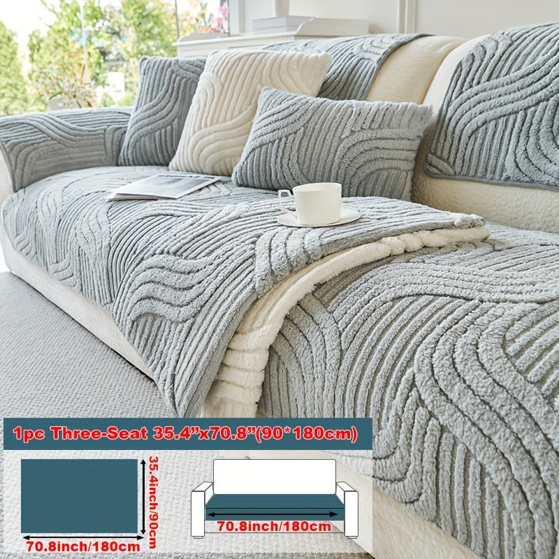 Stretch Velvet Sofa Cover Non-Slip | Plush Shu Velveteen Couch Slipcover, Modern Luxury Pet Friendly Machine Washable, 2 3 4 Seat, Armrest & Pillowcase, Living Room Bedroom Office