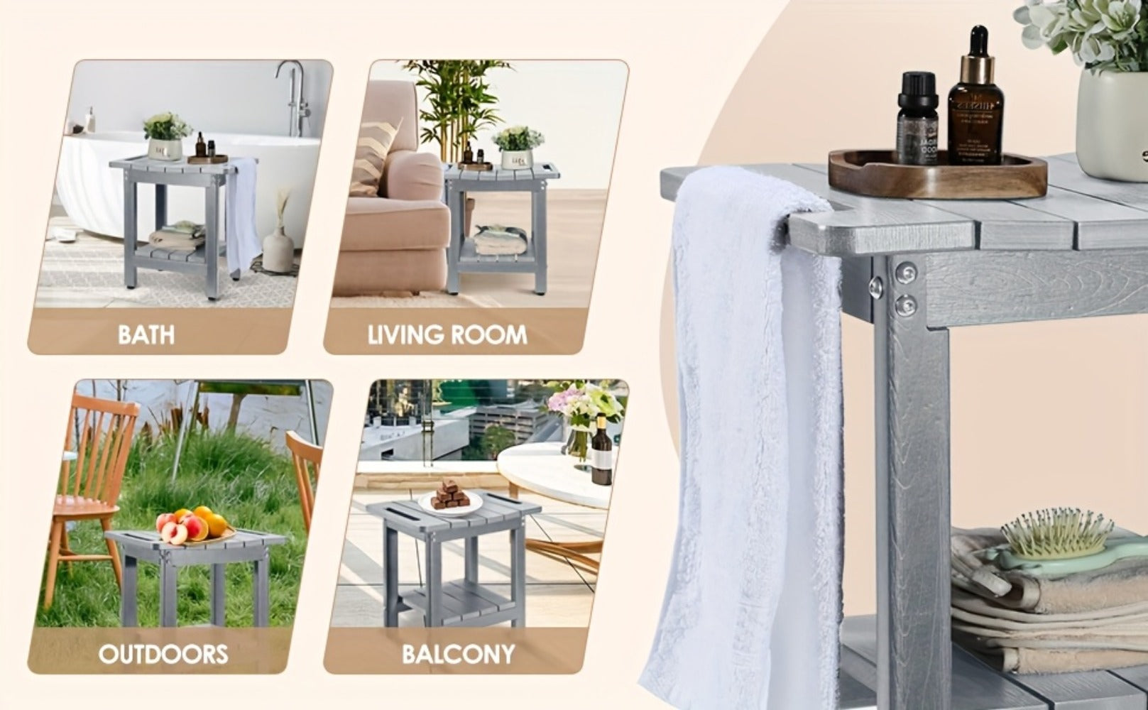 Shower Stool Bathroom Bench Non-Slip Waterproof Bath Seat for Elderly Seniors Disabled Adults Inside Shower Tub Lightweight Sturdy Bathroom Chair