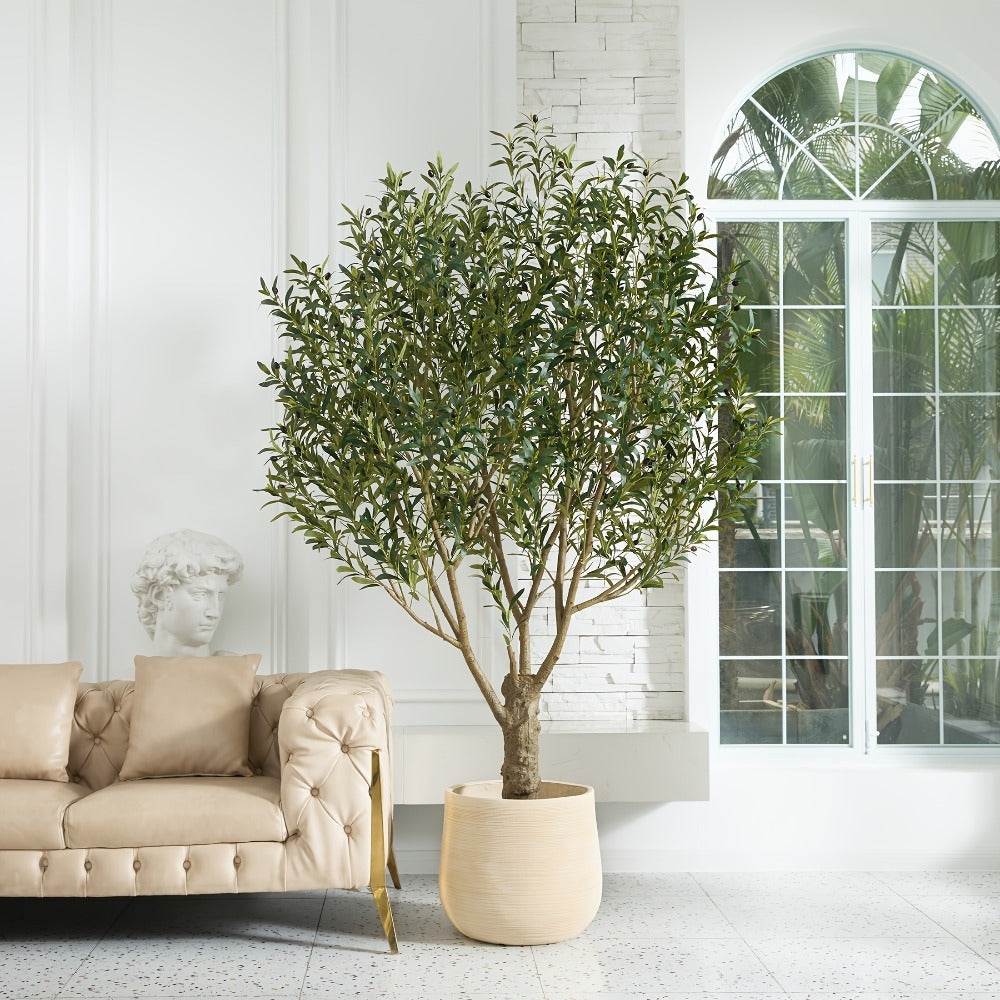 Artificial Olive Tree 5/6/7/8FT UV-Resistant Faux Olive Plant with Black Planter, Lifelike Silk Leaves, Mediterranean Indoor Outdoor Decor for Living Room Office Bedroom Patio