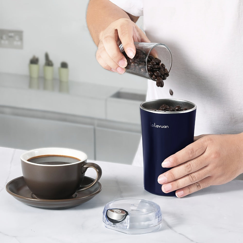 Electric Coffee Grinder 200W | Quiet Spice Grinder | 80g Large Capacity 12 Cups | 304 Stainless Steel Blade | One-Touch Operation | Grinds Coffee Beans Spices Nuts Grain | Blue Black