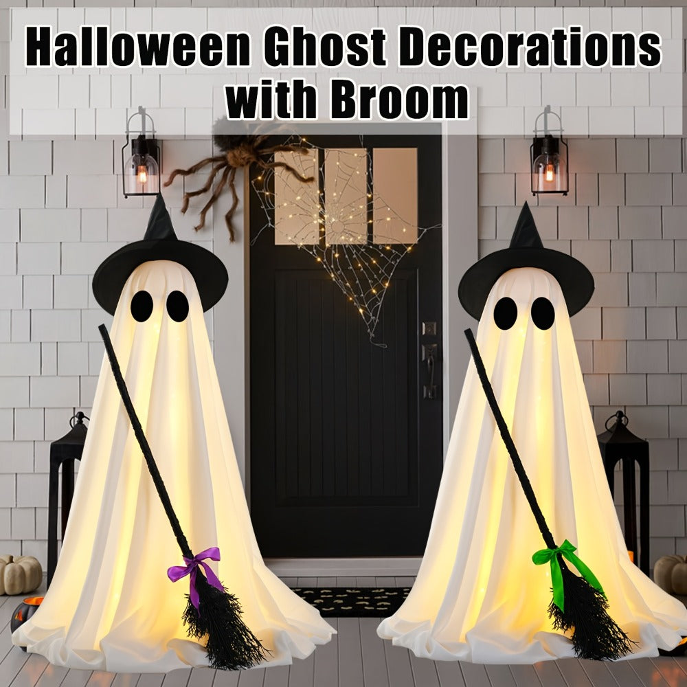 Halloween Ghost with Broom Outdoor Decoration ¨C Eerie Spooky Ghost Ornament for Porch, Yard, Garden & Lawn, Indoor & Outdoor Halloween Party Decor