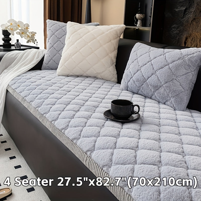 Sofa Cover Faux Rabbit Fur Plush Couch Slipcover - Thick Soft Non-Slip Pet Friendly Machine Washable Sofa Cushion Cover for Living Room Bedroom Office