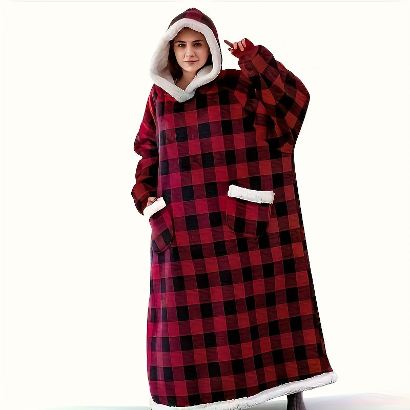 Wearable Blanket Hoodie ¨C Oversized Flannel Sweatshirt Blanket with Pockets for Women & Men, 450-500gsm Thick Warm Winter Cozy
