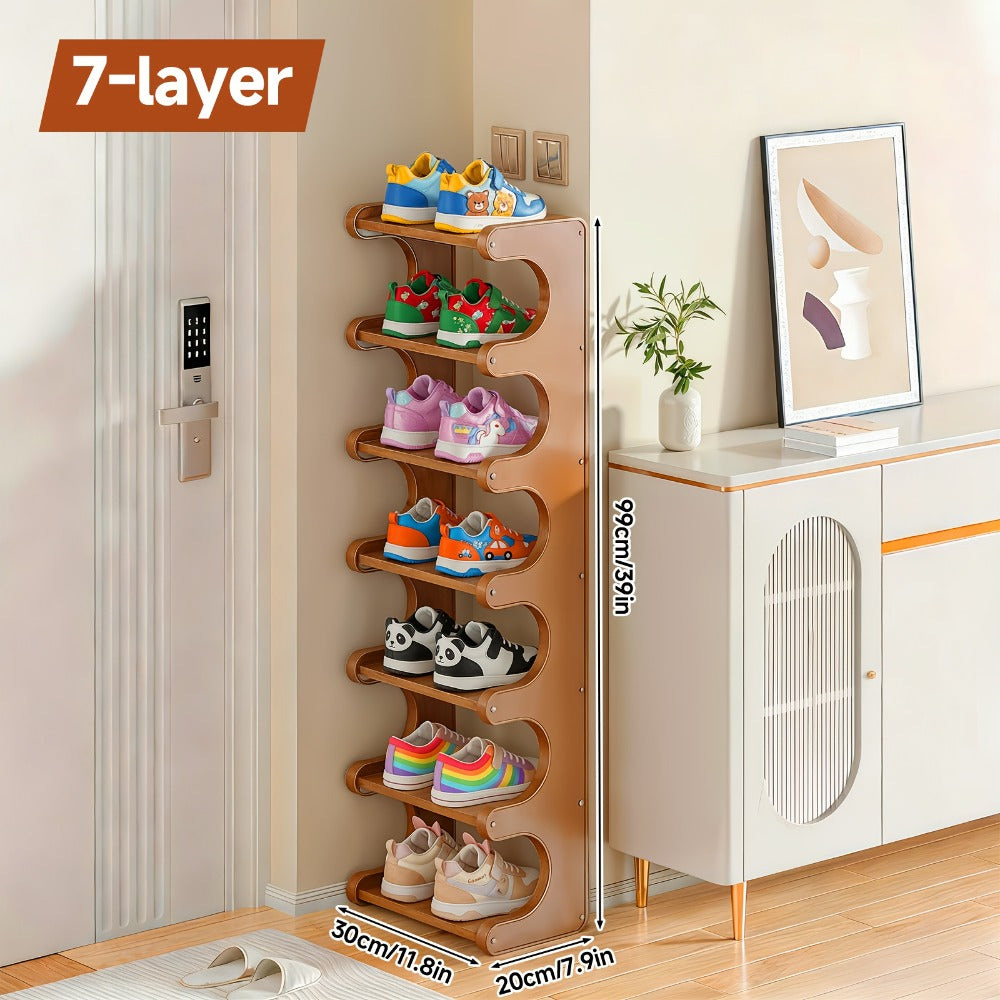 Bamboo Shoe Rack 7 Layer Freestanding ¨C Natural Bamboo Shoe Storage Organizer with Space-Saving Narrow Design, Easy Assembly, Large Capacity for Entryway, Dorm & Apartment