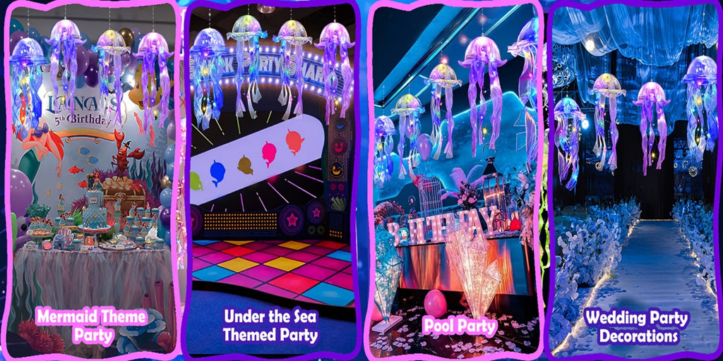 Jellyfish Lantern Party Decorations 5 Pack ¨C Colorful Translucent Ribbon Hanging Lights for Halloween Christmas Wedding Birthday, Indoor Outdoor Festive Event Decor (Crystal Ribbon / Set)