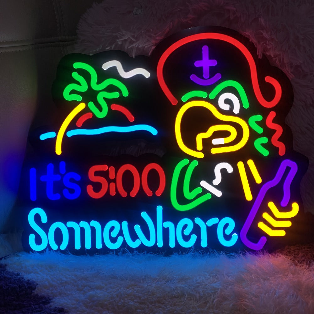 Neon Light Sign Beer O'Clock It's 5 O'Clock Somewhere Bar Sign LED Wall Decor for Man Cave Home Bar Pub Game Room Party Birthday Bedroom Window Decoration Gift