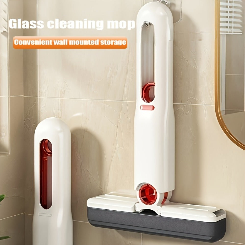 Mini Sponge Mop with Adjustable Handle & 4 Reusable Heads ¨C Self-Squeezing Portable Cleaning Mop for Bathroom, Kitchen, Car & Window