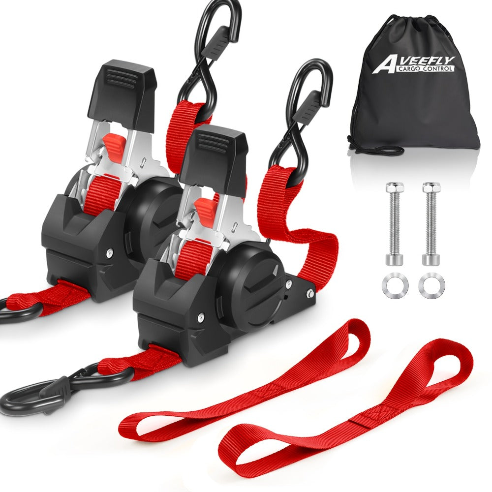 Retractable Ratchet Straps with Extension Strap ¨C Heavy Duty Auto Self-Retracting Tie Down Cargo Straps for Truck Trailer Motorcycle Moving & Appliances