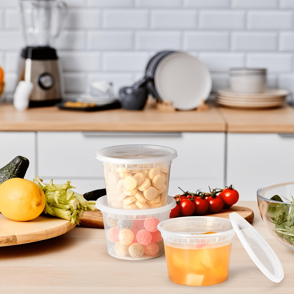 Deli Containers with Lids 48 Pack 16oz - BPA-Free Leakproof Plastic Food Containers Microwave Dishwasher and Freezer Safe, Stackable Meal Prep Containers for Takeout Soup Salad and Food Storage, 24 Containers and 24 Lids