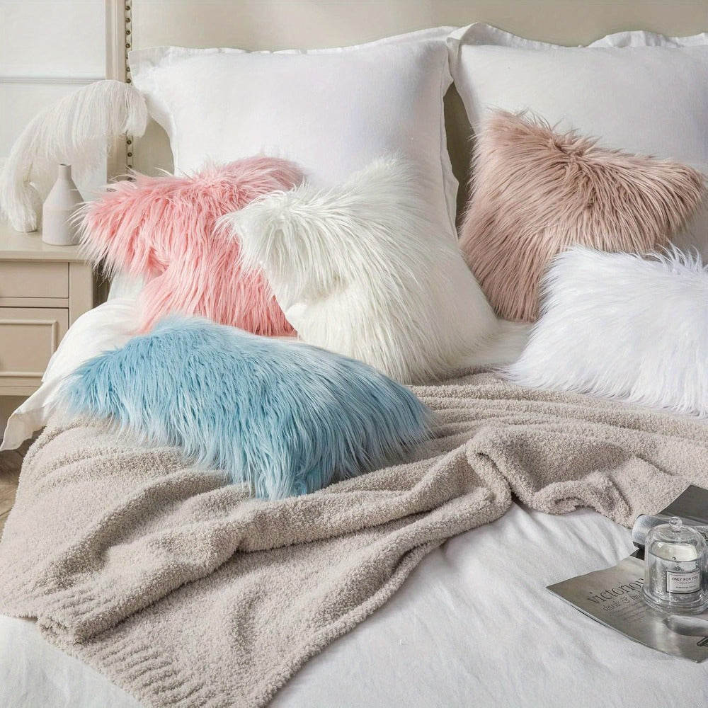 Faux Fur Throw Pillow Covers Pack of 2 ¨C Luxury Soft Fluffy Decorative Cushion Covers for Couch Bed Sofa, Pet Friendly, Zipper Closure