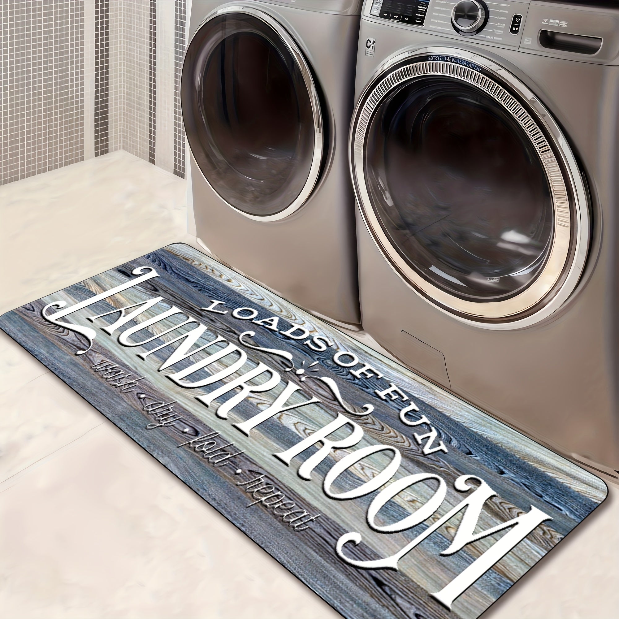 Farmhouse Laundry Room Runner Rug - Non-Slip Washable Retro Kitchen & Bathroom Mat | Anti-Slip Floor Runner for Laundry Room, Kitchen, Bathroom & Entryway | Boho Home Decor Accent Rug Multiple Sizes